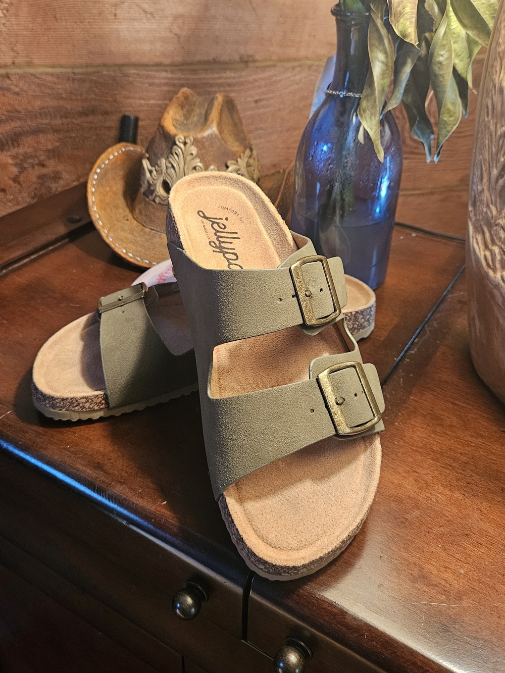 Jellypop Olive Double-Buckle Slide Sandals💚